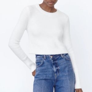 Zara White Soft Feel Cropped Sweater S